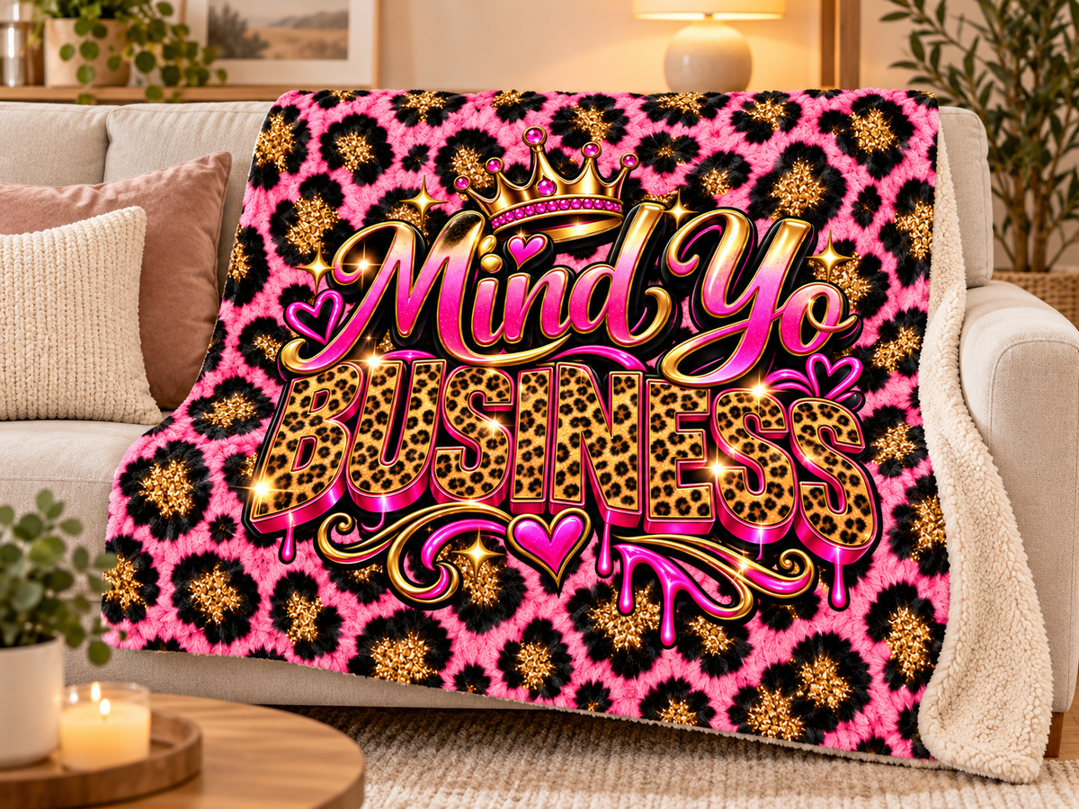 Mind Yo Business Pink Leopard Print Blanket – Sassy Cozy Throw | C2K2 Creations Drip Shop