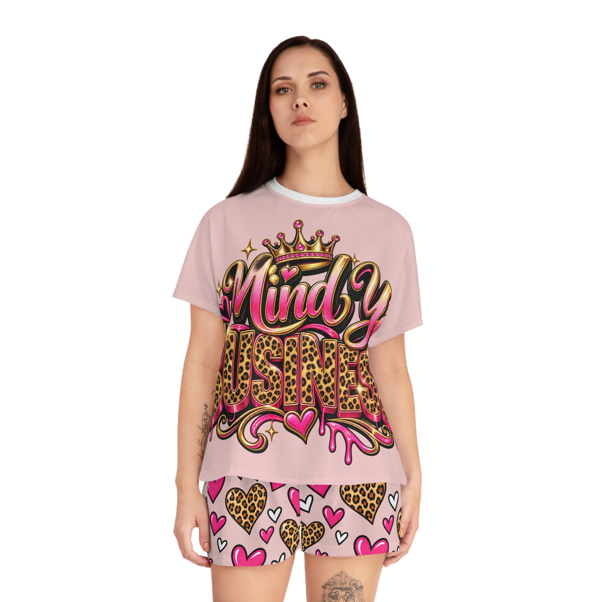 Copy of Mind Yo Business Women’s Pajama Set | Pink Leopard Print Short Sleepwear