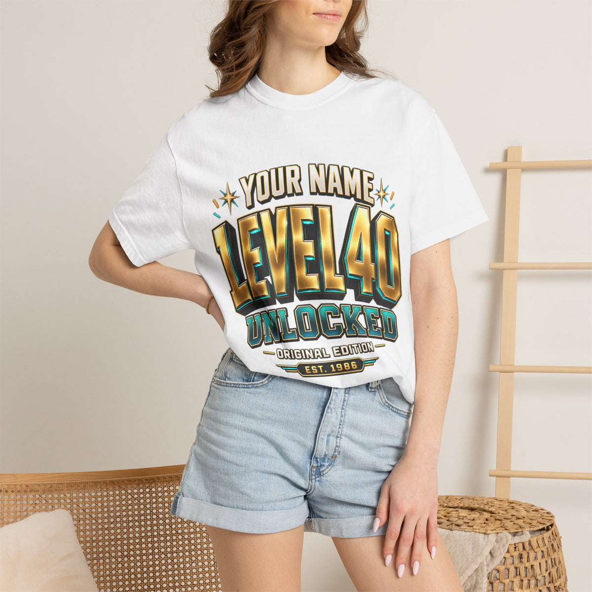 Level 40 Unlocked Birthday T-Shirt — Personalized Name Gaming Party Tee