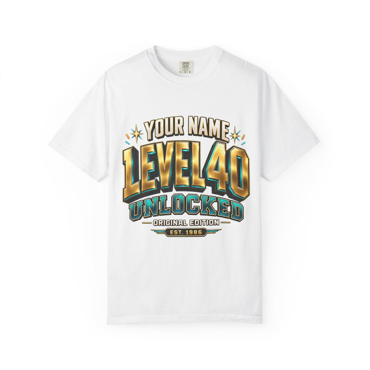 Level 40 Unlocked Birthday T-Shirt — Personalized Name Gaming Party Tee