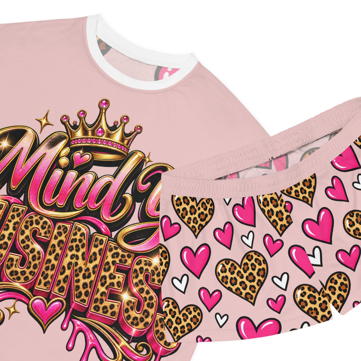 Copy of Mind Yo Business Women’s Pajama Set | Pink Leopard Print Short Sleepwear