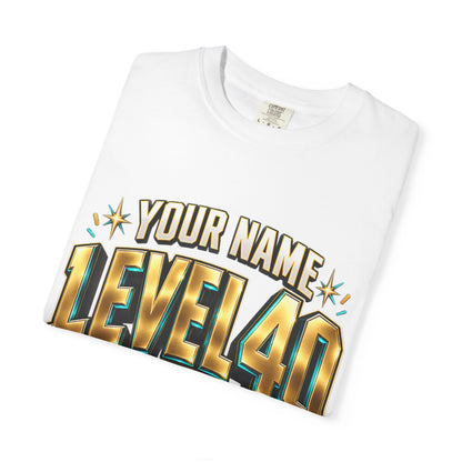 Level 40 Unlocked Birthday T-Shirt — Personalized Name Gaming Party Tee