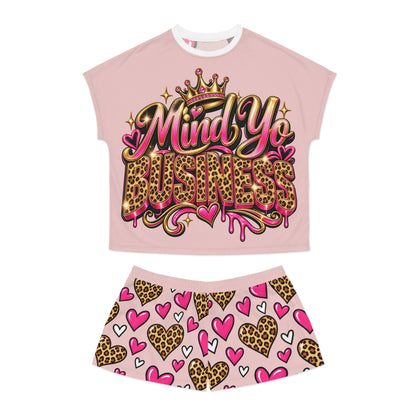 Copy of Mind Yo Business Women’s Pajama Set | Pink Leopard Print Short Sleepwear