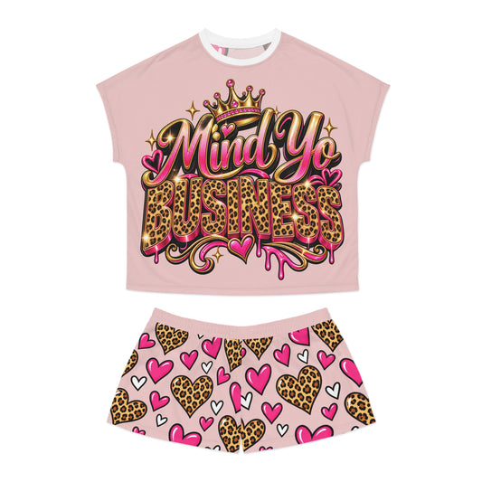 Copy of Mind Yo Business Women’s Pajama Set | Pink Leopard Print Short Sleepwear